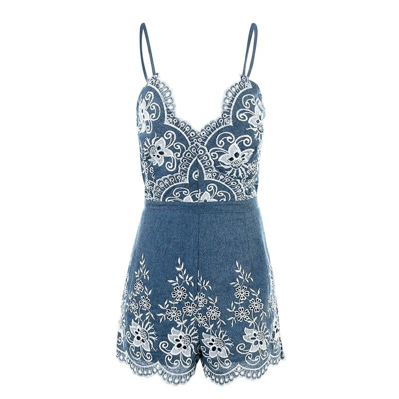 Floral Jeans Playsuit