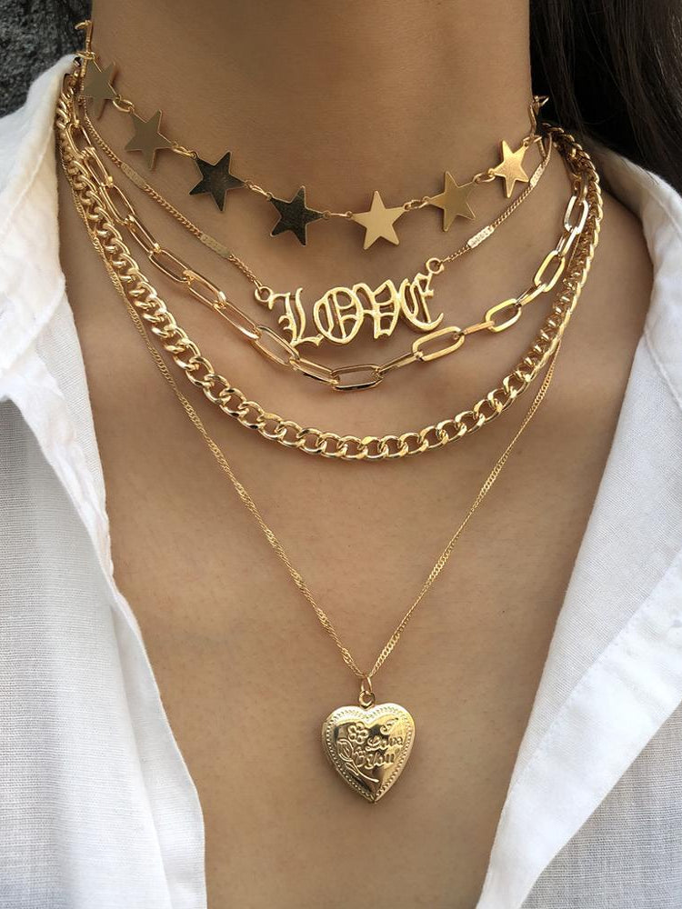 Heart & Stars Necklace Set